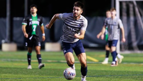 Rivier Raiders men's soccer game in progress